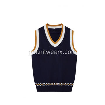 Boy&#39;s Knitted Contrast Top Barcode Hem School Vest